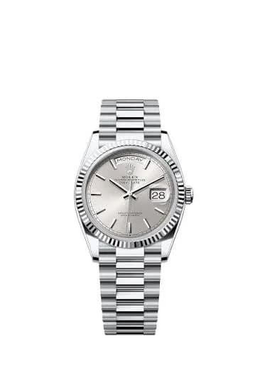 Rolex Day-Date 36, platinum, silver dial, President bracelet