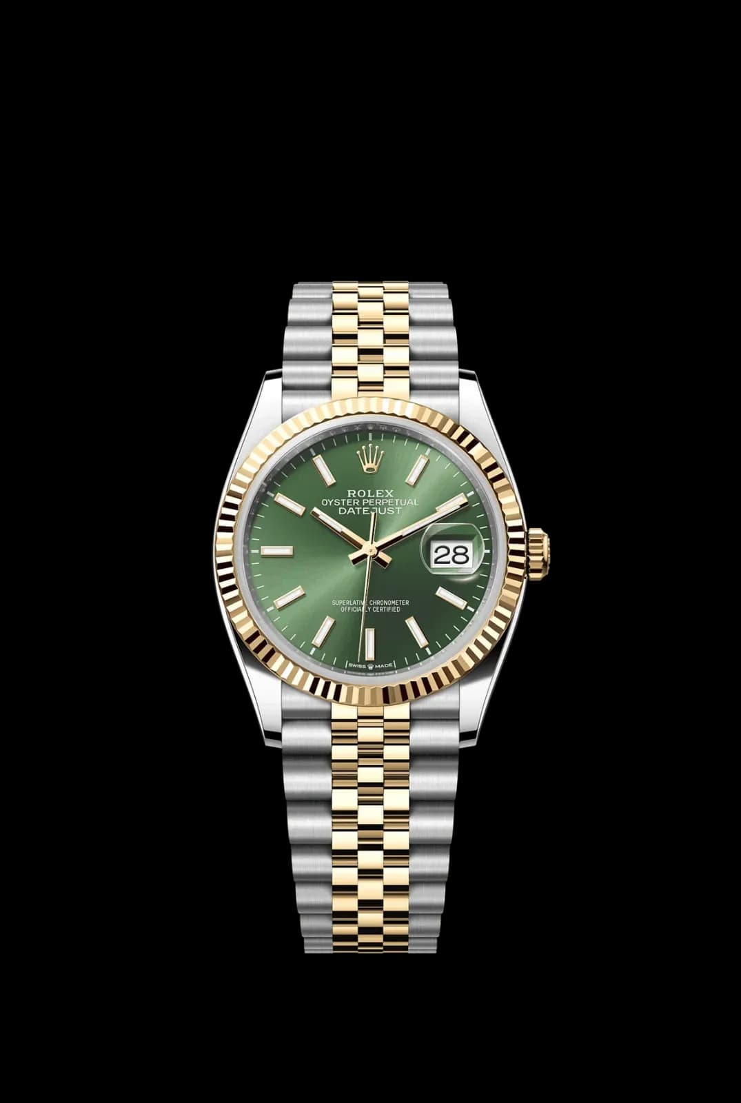 Rolex Datejust 36, steel and yellow gold, green dial