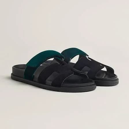 Hermès Chypre sandals, black and green