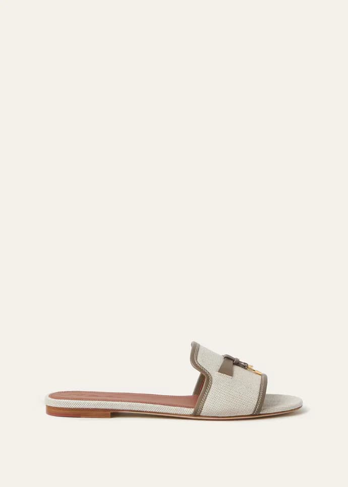 Loro Piana Summer Charm flat mule, natural and almond tree